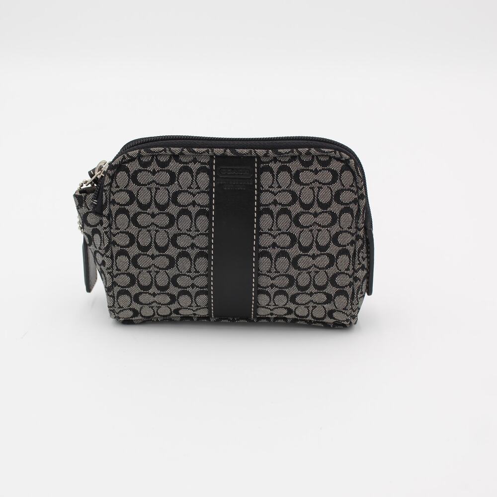 Coach Vintage Signature Jacquard Cosmetic Bag Womens Black Gray Makeup Pouch Y2K